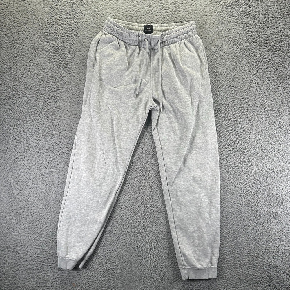 H&M Sweatpants Mens M Gray Cotton Fleece Lined Jogger Tapered Leg Performance